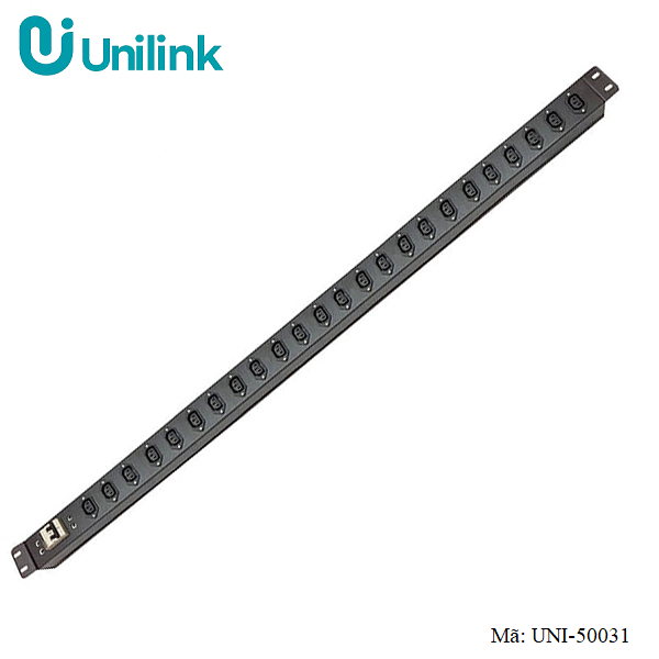 Thanh nguồn PDU 24 ổ cắm C13 lắp dọc tủ 42U, MCB 2P 50A UNI-50031